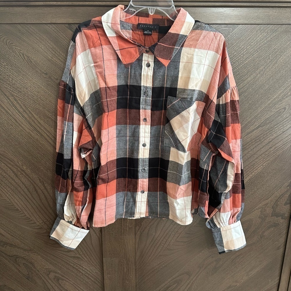 Sanctuary Bianca Gingham Button-Up Blouse size 1X